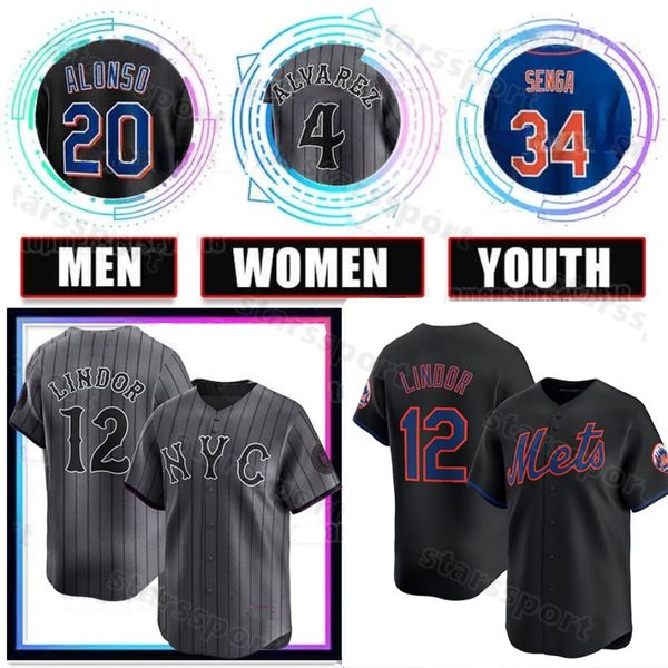 2024 City Connect Baseball Jerseys Mark Vientos 12 Lindor Alvarez Pete Alonso Edwin Diaz Kodai Senga Brett Baty Brandon Nimmo McNeil Luisang