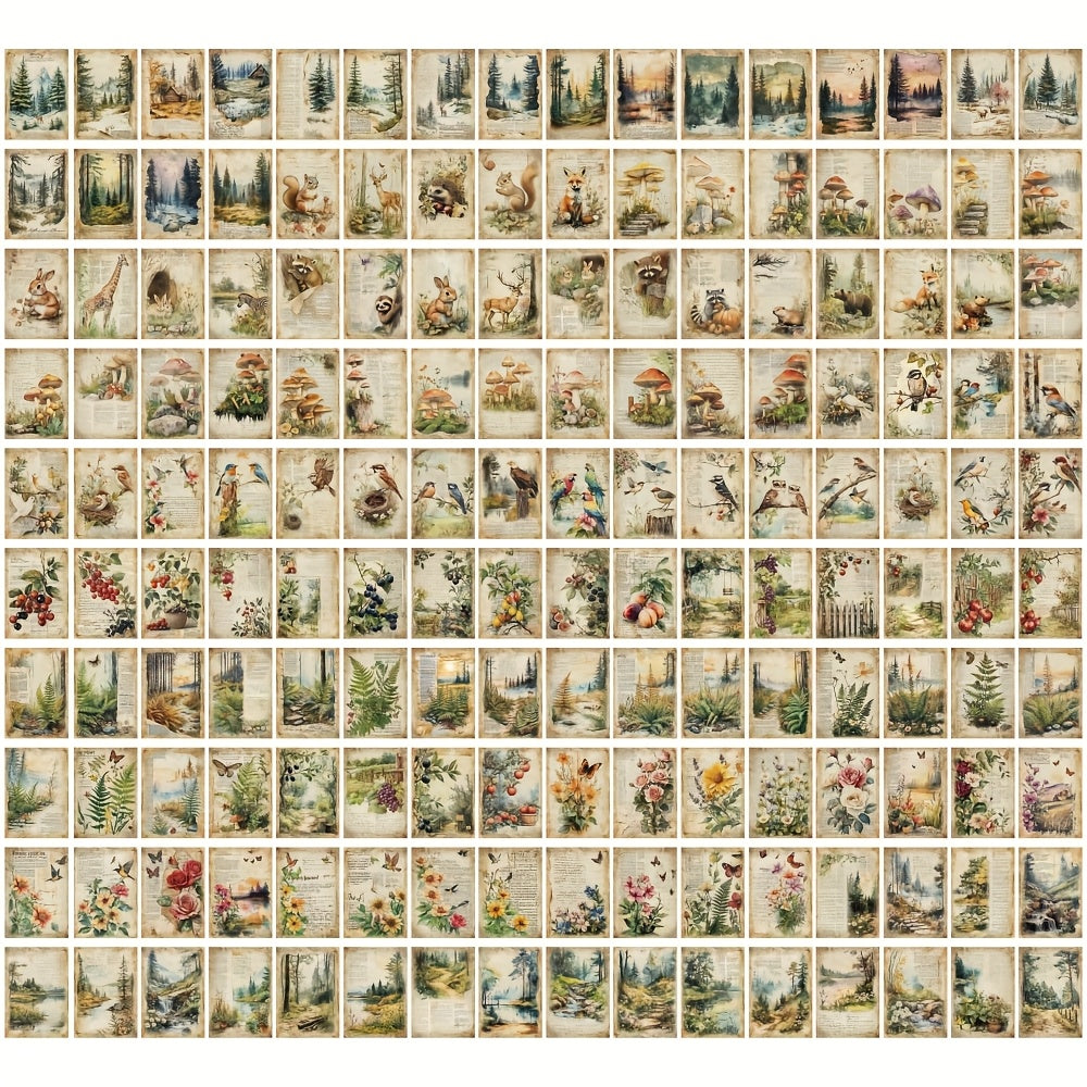 TEMU Vintage Natural Scenery Non-sticky Paper Pack 160 Sheets Different Patterns Large Size Junk Decorative Material Paper For Diy Art Craft Notebook