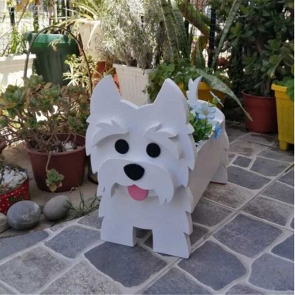 Planters Pots Garden Flower Pot Dog Schnauzer Bulldog Poodle Chihuahua Corgi Yorkshire DIY PVC Flower Planter Outdoor Garden Decoration H241