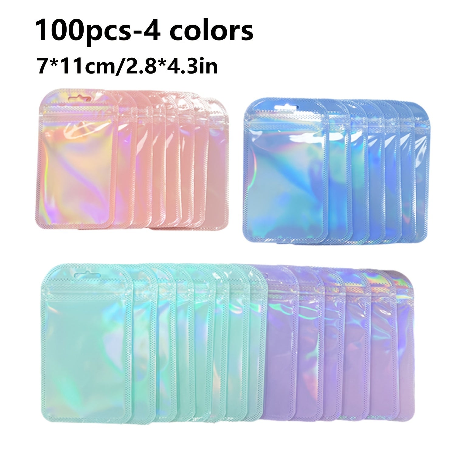 TEMU 100 Mixed Color Reusable Macaron Self-sealing Bags, Holographic Jewelry Pouches For Storage And Party Favors – Ideal For Cosmetics Packaging