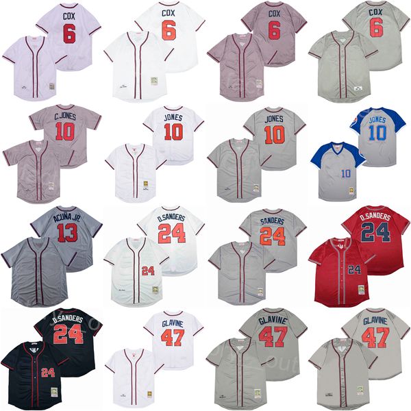Throwback 1995 1999 Vintage Baseball 10 Chipper Jones Jersey Retro 24 Deion Sanders 47 Tom Glavine 13 Ronald Acuna Jr Stitched Cool Base Pul