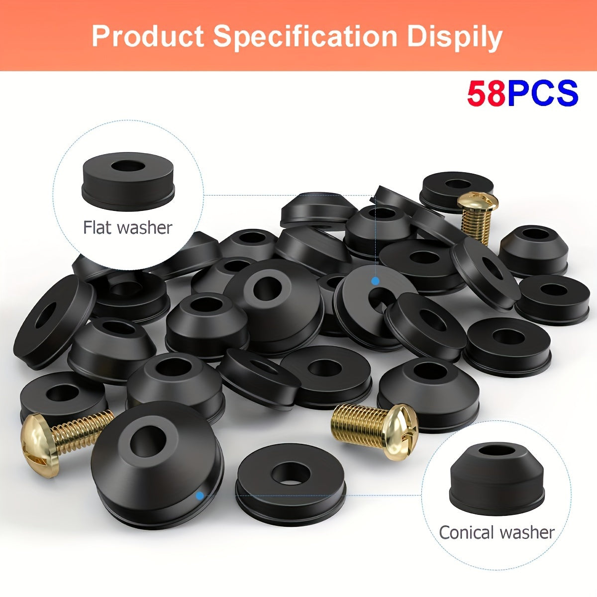 TEMU 58pcs Flat And Faucet Washers And Brass Faucet Screw Classification, Suitable For Quick-open Faucet Stem Wear Washers Replacement Parts Black
