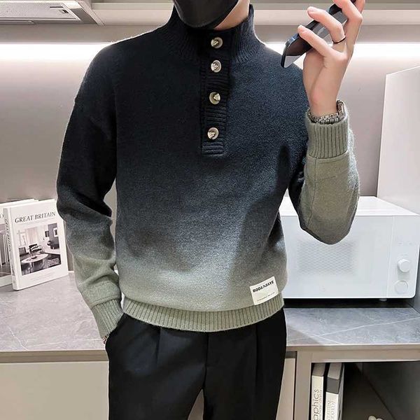 Men&#039;s Sweaters Mens High Quality Stylish Knit Sweaters-Male Slim Fit Brand Clothing Pullover Mens Gradient Single-breasted Sweaters 3XL