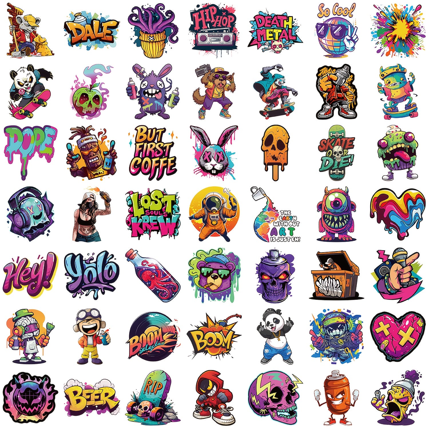 TEMU 50pcs Street Graffiti Waterproof Stickers Cool Stickers Are Suitable For Decorating Suitcases, Phone Cases And Pens Halloween, Diy Crafts, Pen