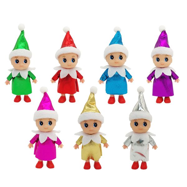 Christmas Mini Baby Elf Dolls Twins Todder Elves Shining Dress Colorful Kindness Kid Tiny Craft Babies Doll Toy Holiday Decoration Shelf Acc