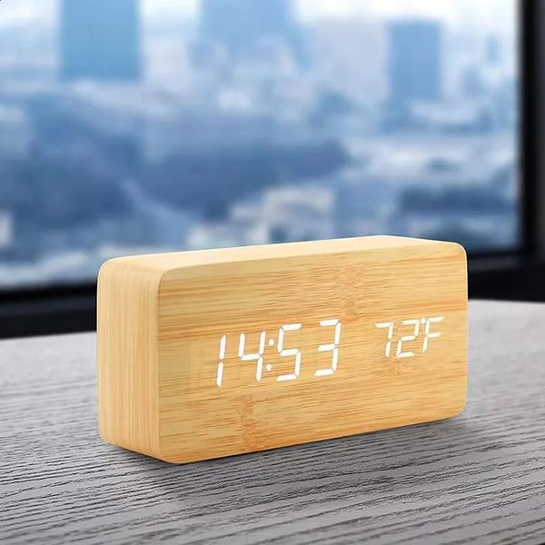 Wooden digital alarm clock LED desktop clock with temperature used for bedroom and office desk decoration 241217