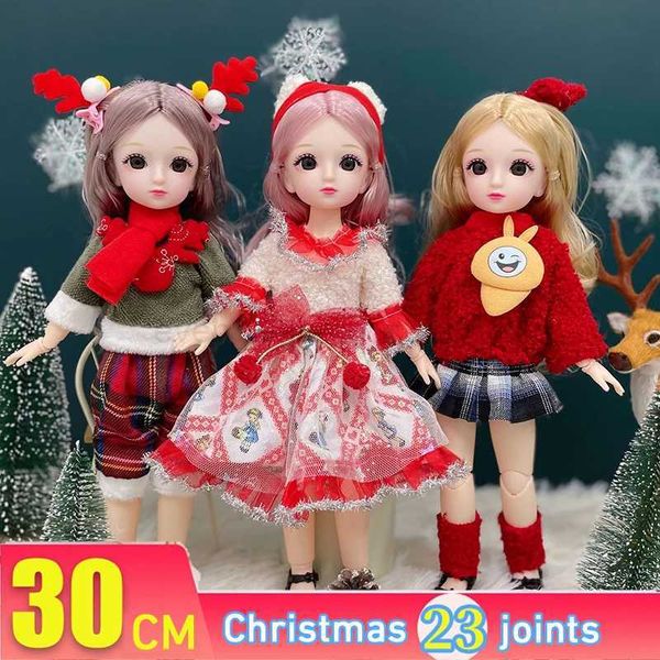 30cm Bjd Dolls Christmas New Year Gifts Full Set 1-6 Anime Bjd With Christmas Clothes 23 Joint Movable Body Girls Dress Up ToysCL240712