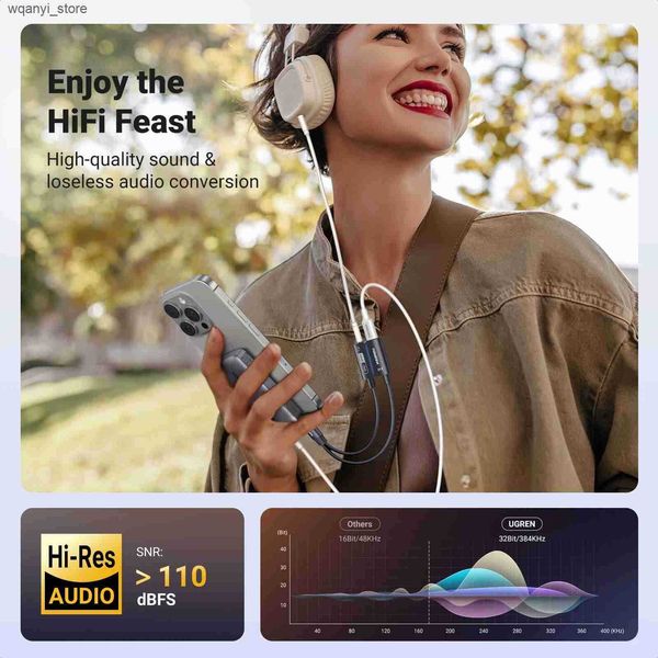 Sound Cards UGREEN Card USB C to AUX Cable Adapter Type 3.5mm Earphone Converter DAC Chip PD QC Charging for Headset L240910 L0910