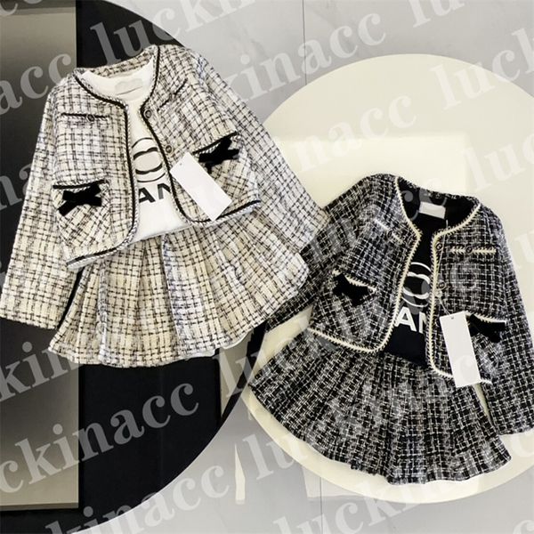 Designer Clothing Fashion Sets Winter Dress Set Fashion Children Long Sleeves Coat Luxury Infant Baby Girls Princess Two Pcs Set Clothes Wit