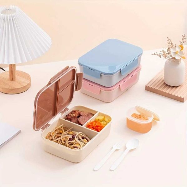 1pc Bento Box With Cutlery Flap Divided Lunch Box Microwaveable Bento Box Sed Leak-proof Lunch BoxT250121