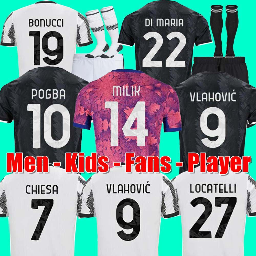 22 23 VLAHOVIC CHIESA MILIK soccer jerseys 2022 2023 POGBA men kids kit set BONUCCI football shirts kit MCKENNIE DI MARIA uniform socks 1129