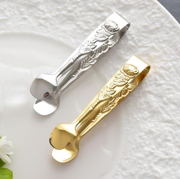 Rose Engraved Mini Tong Stainless Steel Sugar Tongs Bar Cube Ice Clip Kitchen Tool Accessories SN778