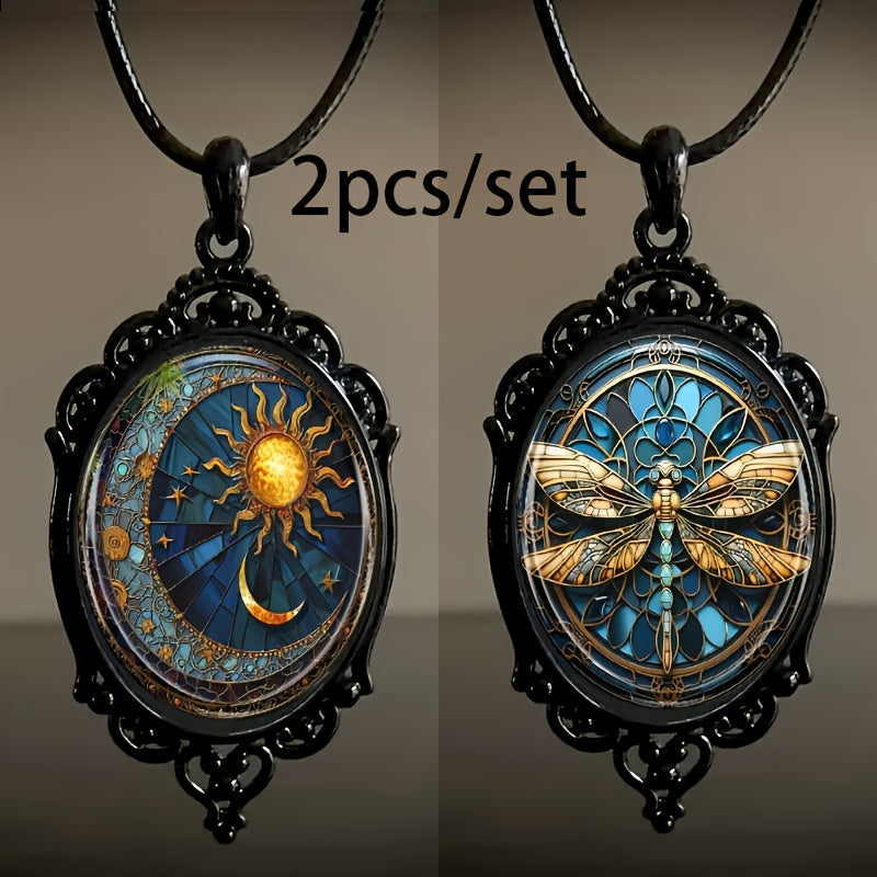 TEMU 2pcs Sun, , Pendant Necklace Set, Alloy Frame Jewelry, For & Gifting