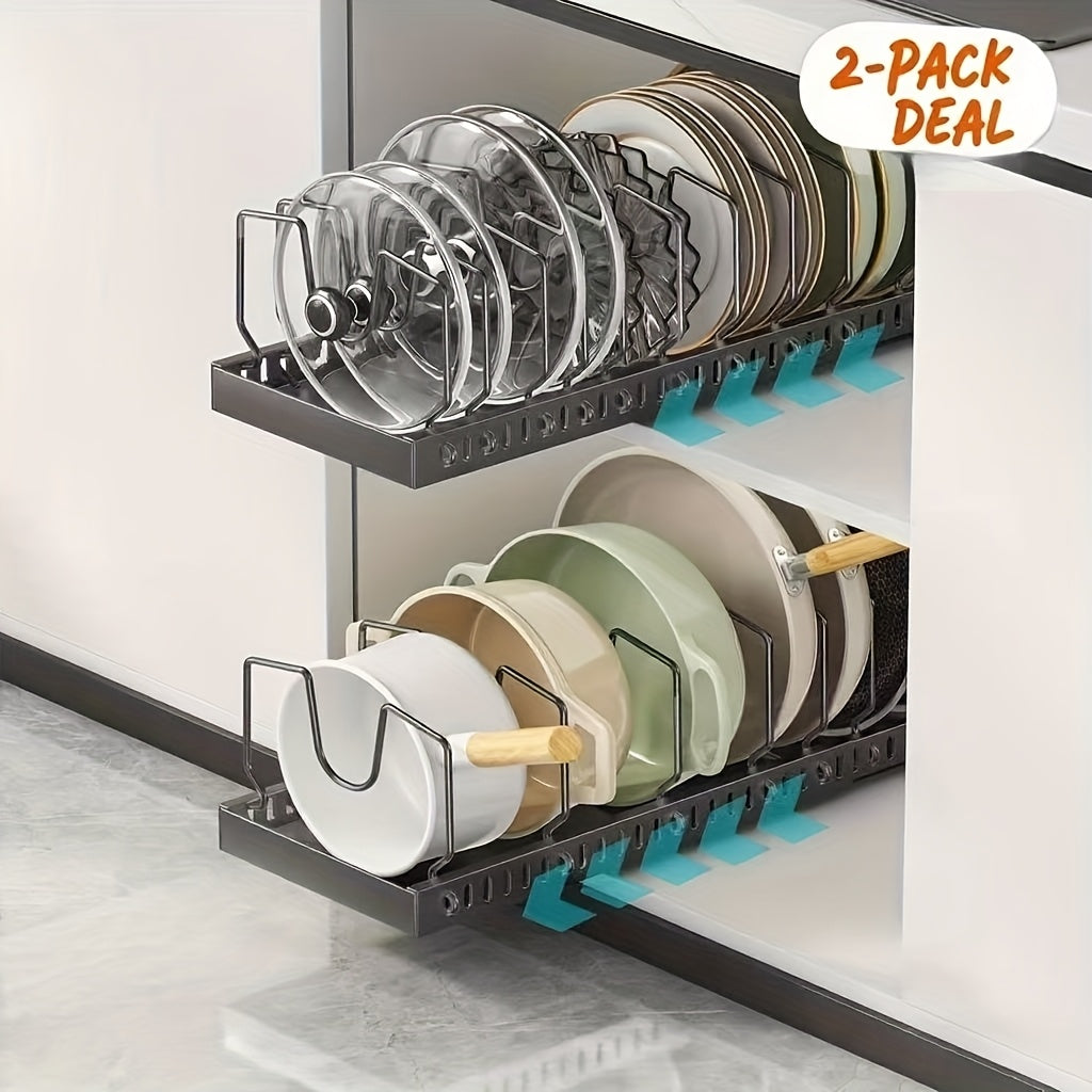 TEMU A Set Of 2 Cookware And Frying Pan Storage Racks, With A Pull-out Lid Organizer, Suitable For Under-cabinet Use, Featuring A Pot Lid Holder With