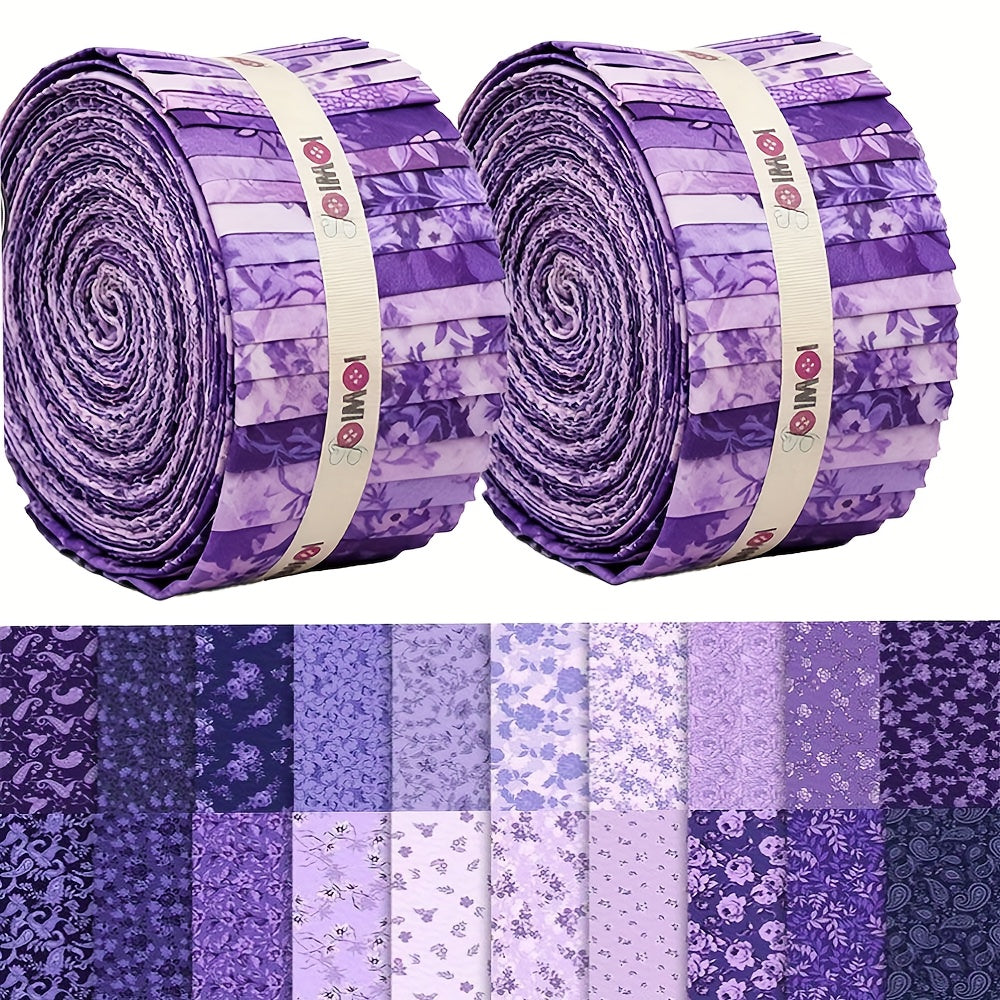 TEMU 40pcs Purple Luxury Quilted Fabric Strips - Elegant Floral, Lavender, Lilac, Violet, Plum, Deep Purple, Navy - For Quilting, Scrapbooking, Diy