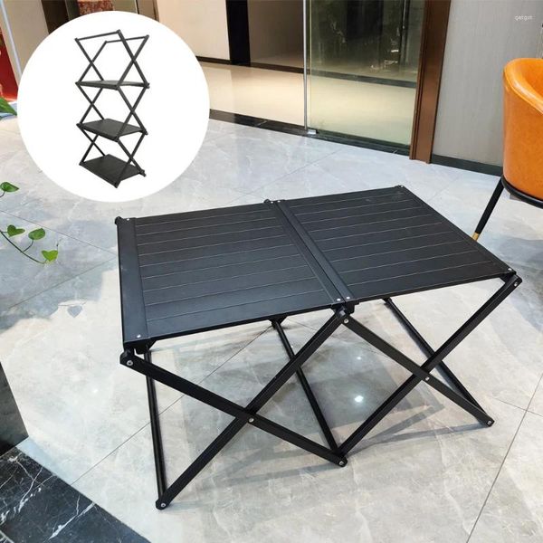 Camp Furniture Folding Camping Shelf Portable Two-Three Layers Aluminum Alloy Table Multifunctional Outdoor Barbecue Rack Black