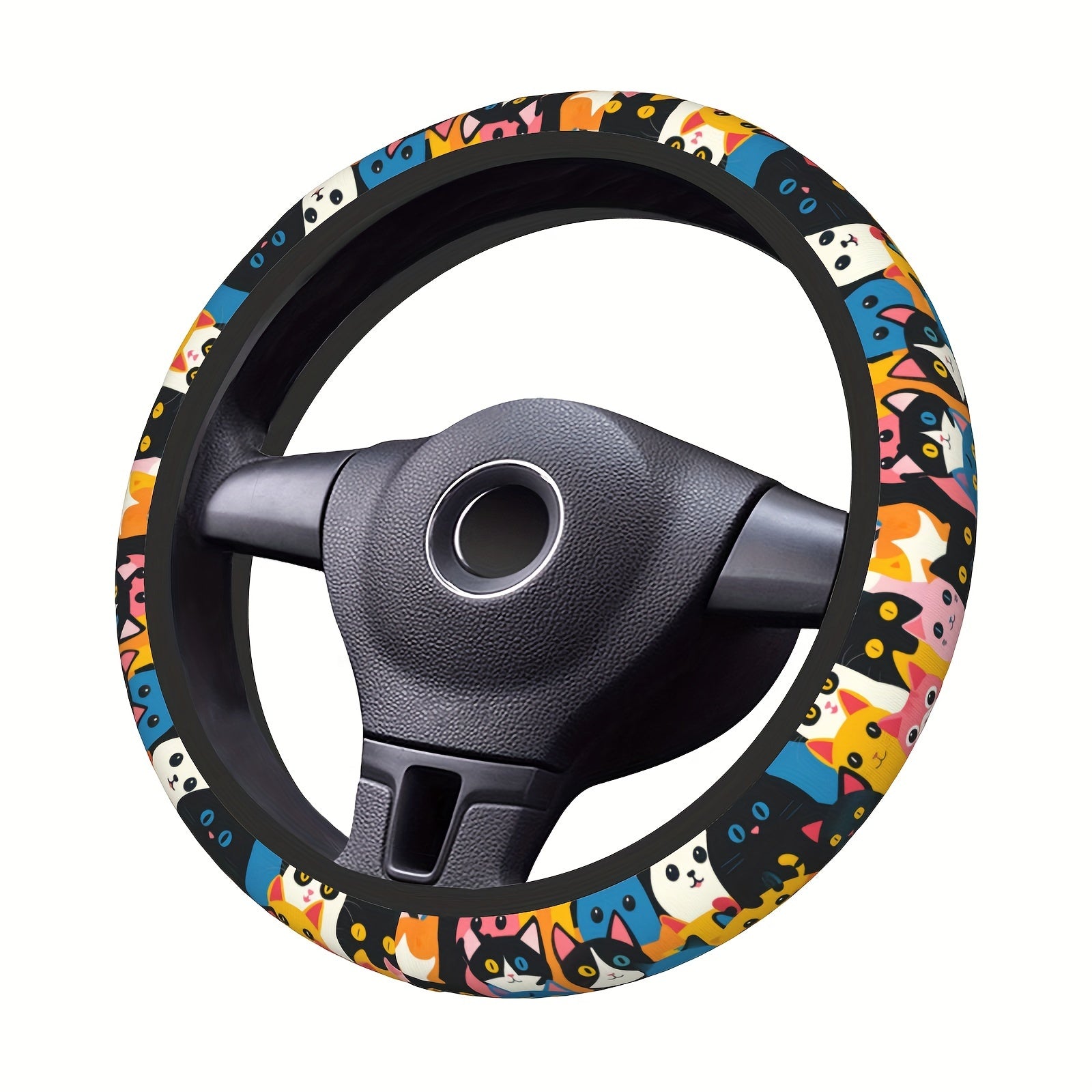 TEMU Group Of Cute Kittens, Steering Wheel Cover, Car Steering Wheel Cover, Universal 15-inch Anti-slip Steering Wheel Cover