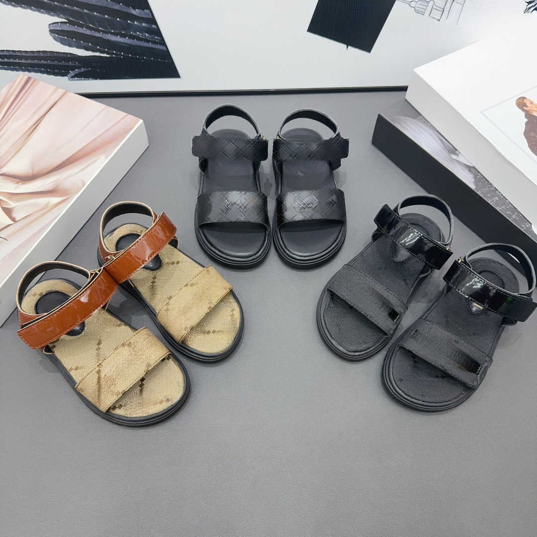 Brand baby Sandals Shiny patent leather Kids shoes Size 26-35 Including box summer toddler shoe high-quality girls boys Slippers