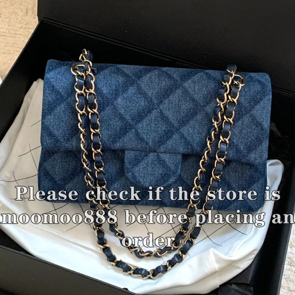 12A All-New Mirror Quality Designer Classic Flap Bags 25cm Medium Womens Genuine Leather Blue Denim Quilted Purse Small Luxurys Handbags Sho