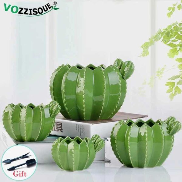 Planters Pots NEW Creative Ceramic Cactus Bonsai Pots Indoor Decorative Plant Pot Garden Succulent Flowerpot Home Balcony Green Clay Planter