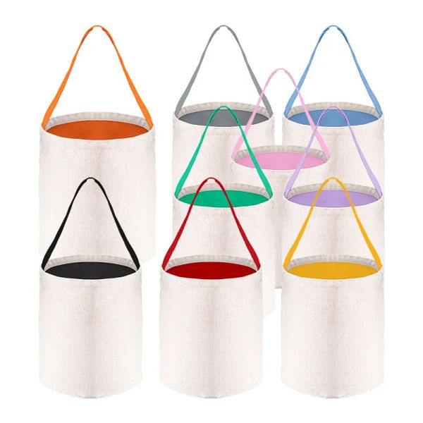 Party Supplies Sublimation Blank DIY Easter Basket Bags Cotton Linen Carrying Gift and Eggs Hunting Candy Bag Halloween Storage Pouch