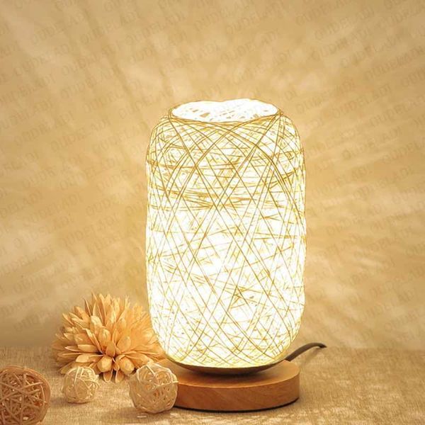 New Arrival Wooden Rattan Twine Ball Lamp Table Lamp Home Decoration Living Room Bedside Table Lamp USB and EU Plug Z241025