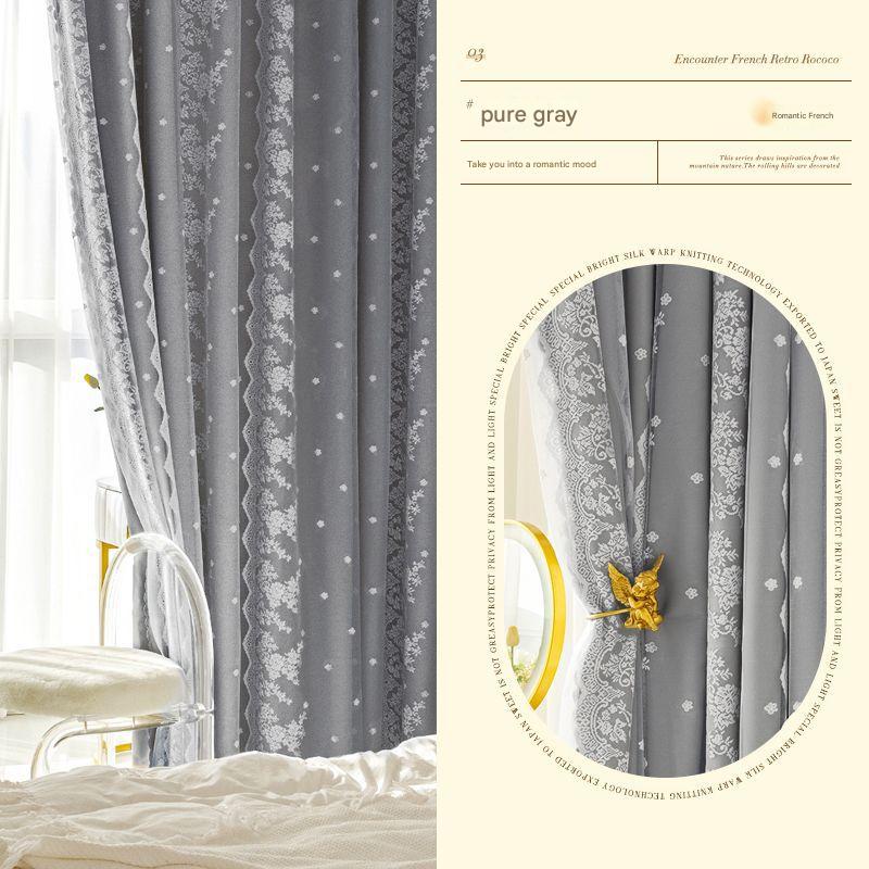 A932 French lace curtains full blackout bedroom living room ins style cream hook finished curtain