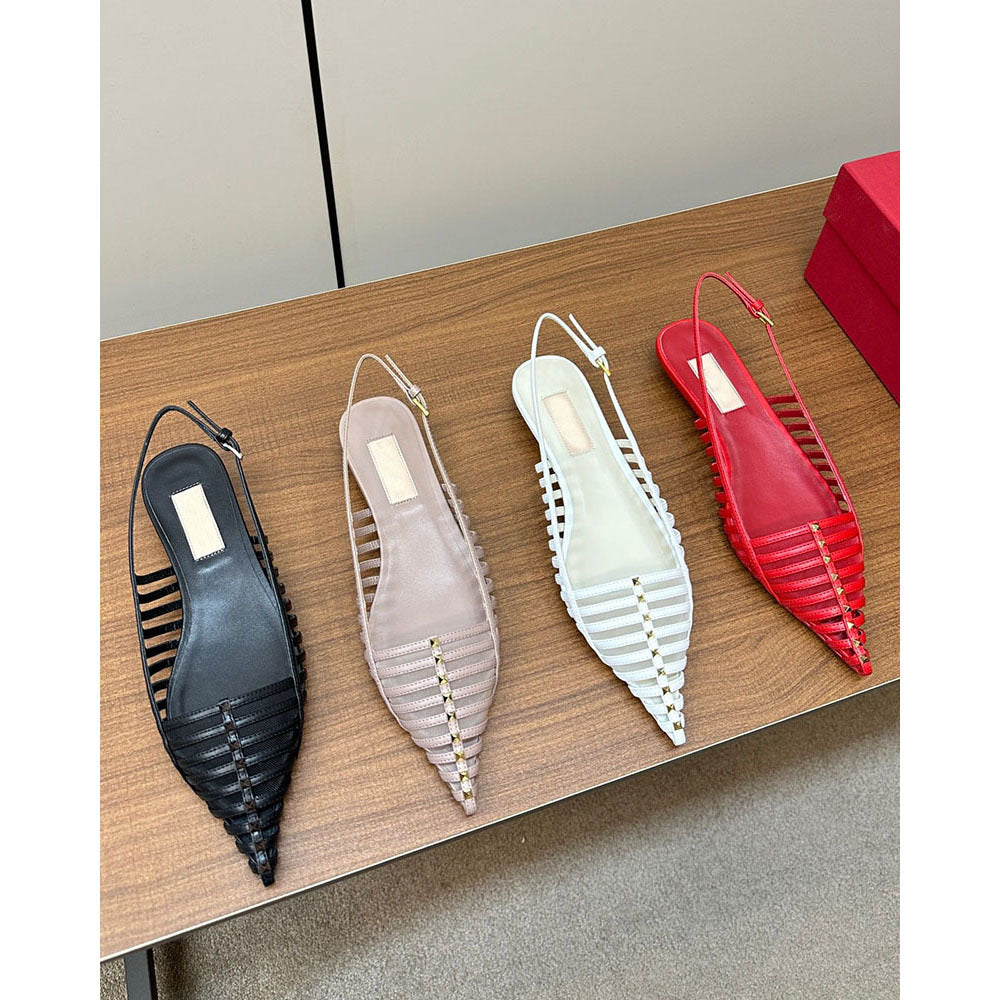 designer slippers sandals women with low heels fashionable pointed rivet decoration hollowed out mesh luxury Designer Shoes casual party dress shoes