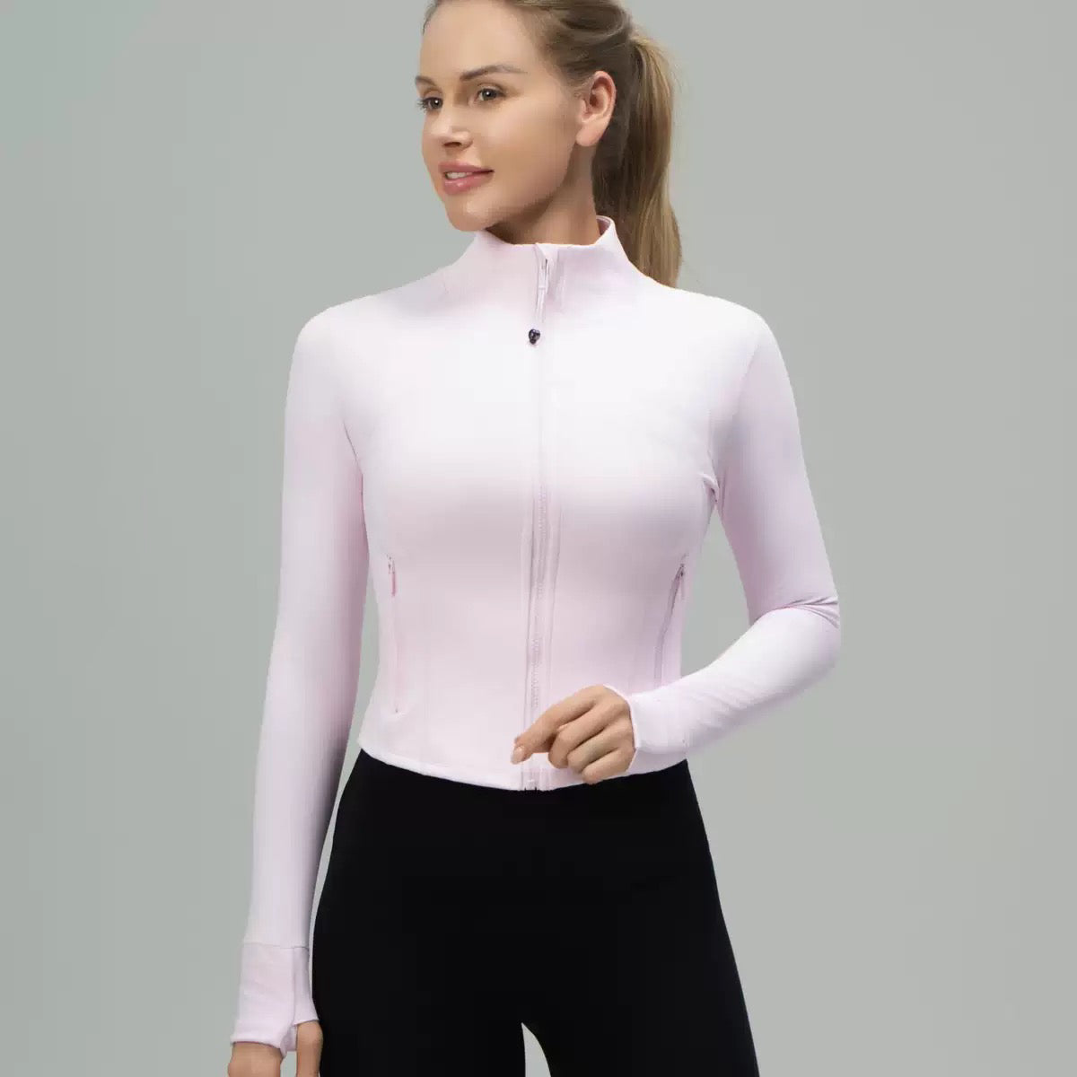 Women Yoga Crop Jacket Outfit Womens Zip Activewear Slim Fit Zip Thumb Hole Running Workout Fitness Jackets