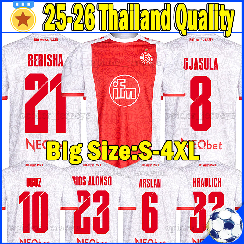 XXXL 4XL 25 26 Rot-Weiss Essen e.V. Soccer Jerseys RIOS ALONSO BERISHA ARSLAN KRAULICH OBUZ BOUEBARI 2025 2026 RWE Football Shirts GJASULA SCHULTZ M