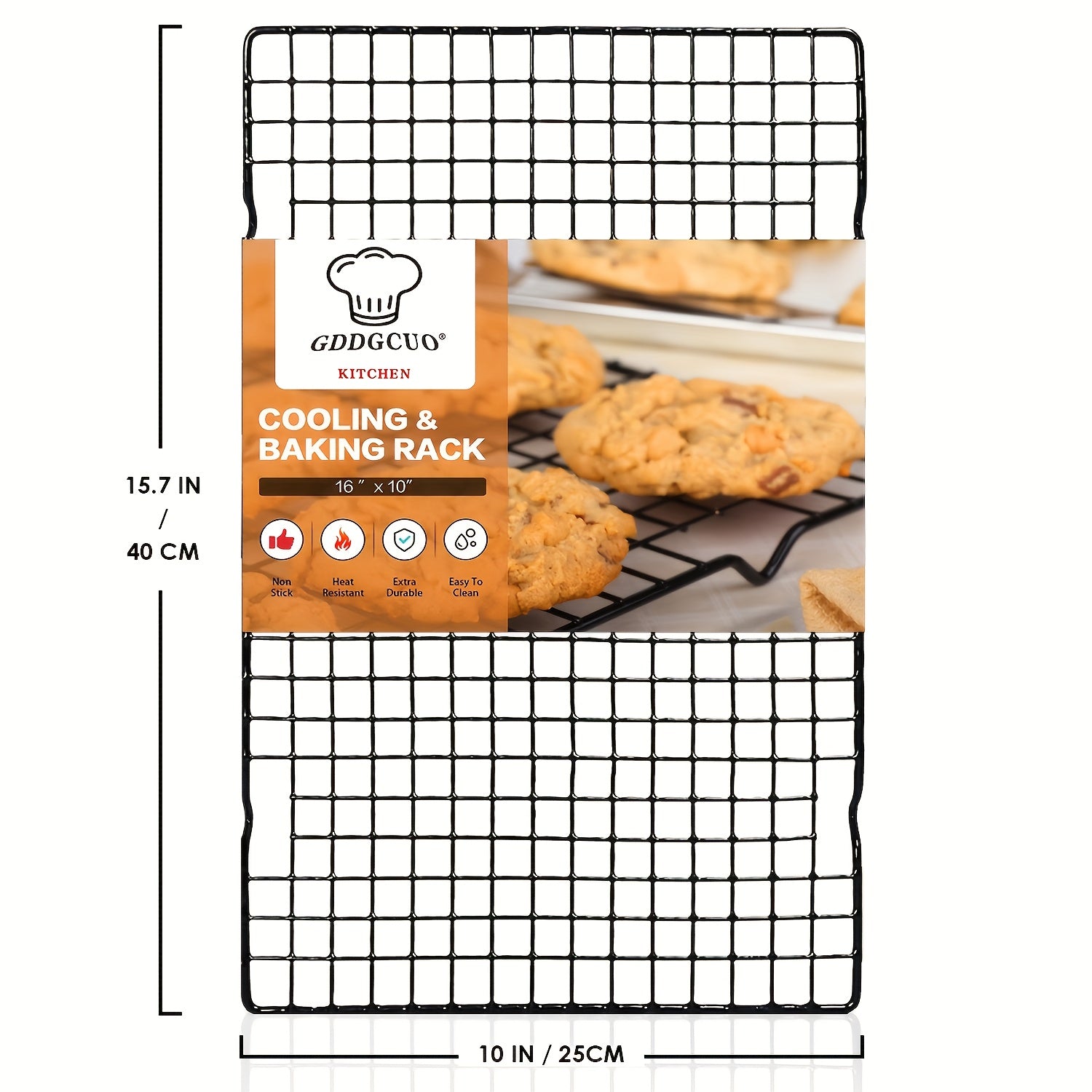 TEMU 1pc Large Rectangular Cooling Rack With Raised Edges & Grid Design - Heavy-duty Baking, Bread, Cake, Cookie, Pastries Rack - Easy To Clean,