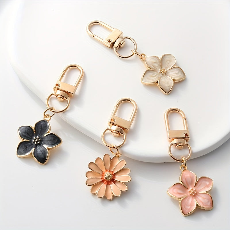 TEMU 4pcs Cute Flower Keychain Summer Metal Key Chain Ring Purse Bag Backpack Charm Car Ornament Earbud Case Cover Accessories Women Female Gift