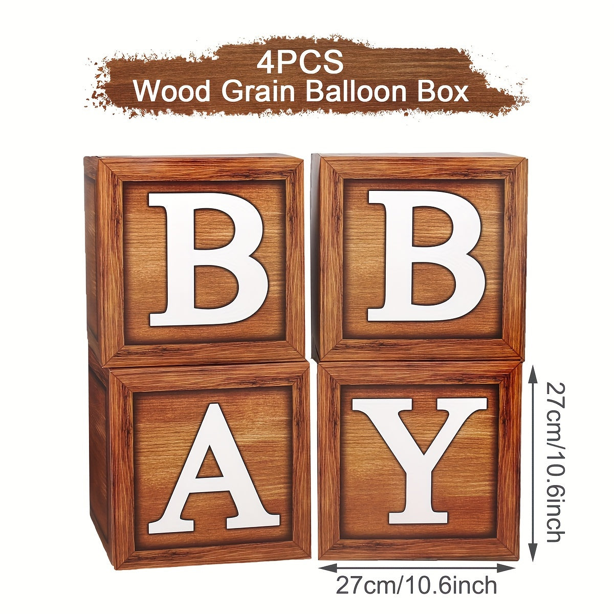 TEMU 4pcs-set, Vintage Wood Grain Letter Balloon Box, Ballon Blocks, Showers, Gender Reveal Backdrop, 1st Birthday Party Decoration, Holiday