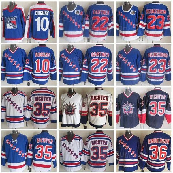 New York Throwback Ranger Retro Hockey 23 Jeff Beukeboom Jersey 75th Anniversary 36 Glenn Anderson 35 Mike Richter 10 Ron Duguay 22 Mike shi
