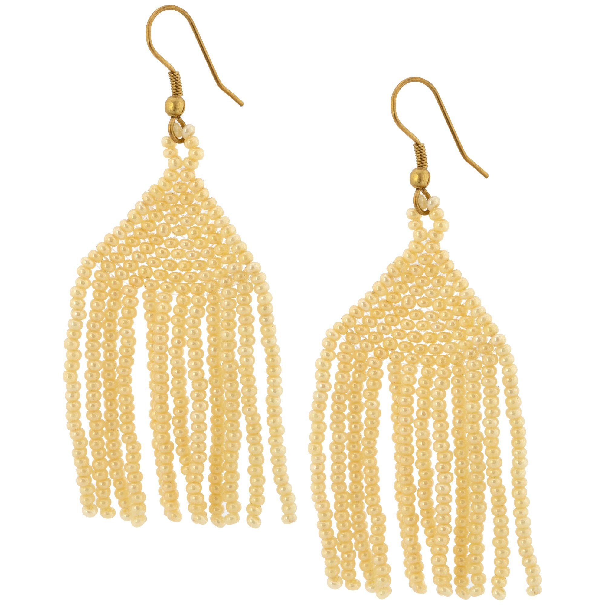 Brilliant Fringe Beaded Earrings - Cream