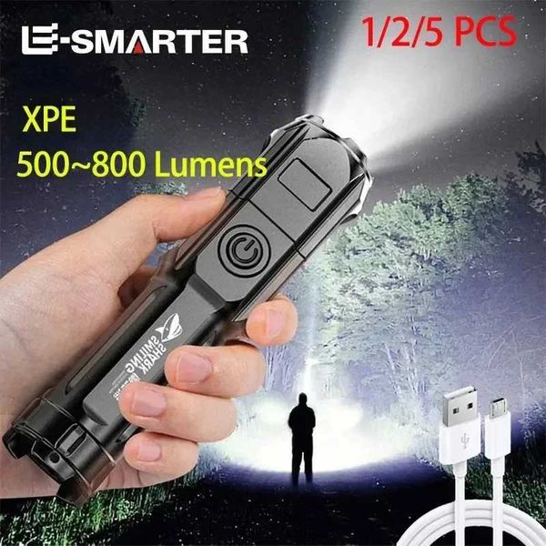 Telescopic Zoom Strong LED Flashlights Tactical Torch USB18650 Portable Spotlight Long-Range Camping Flashlight 4 Lighting Mode Y240731