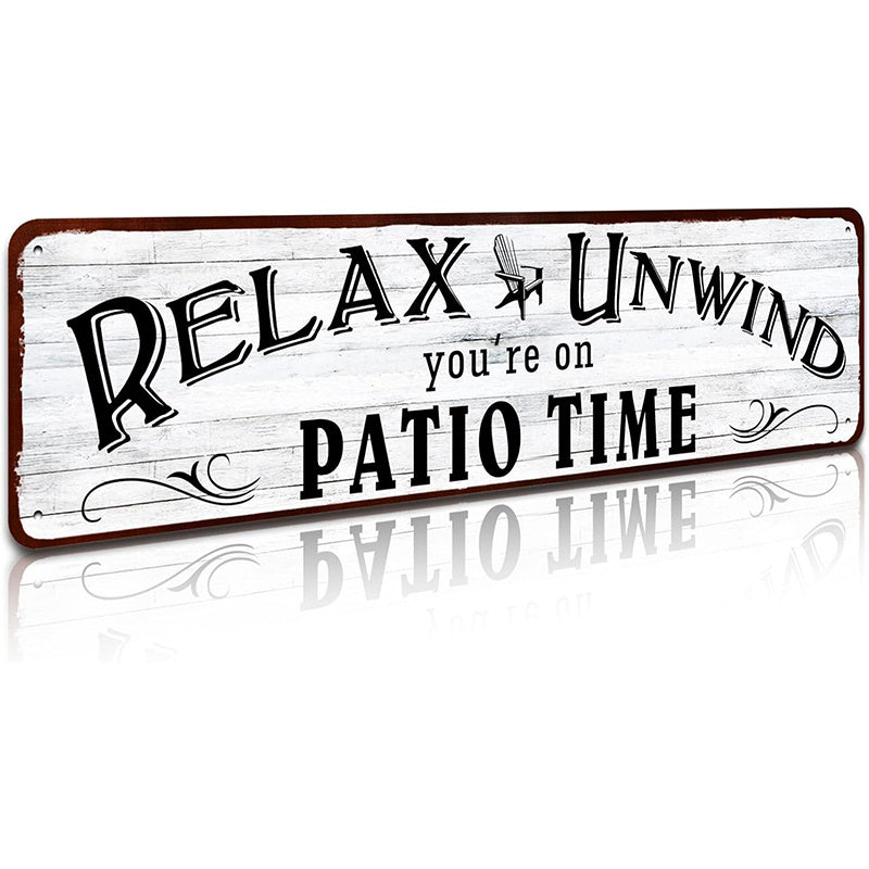 TEMU Relax Patio Time" - Rustic Metal Wall Decor Sign, 4"x16", Vintage Design With Stars And Birds, Home, Bar, Porch - Outdoor Patio , Outside Decor