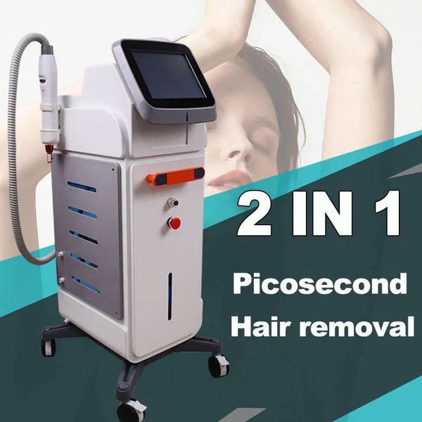 Vertical 2 IN 1 Picosecond Tattoo Eyebrows Washer Diode Laser Hair Remove Depilation Permanent Machine Skin Carbon Peeling Stain Dilution Sa