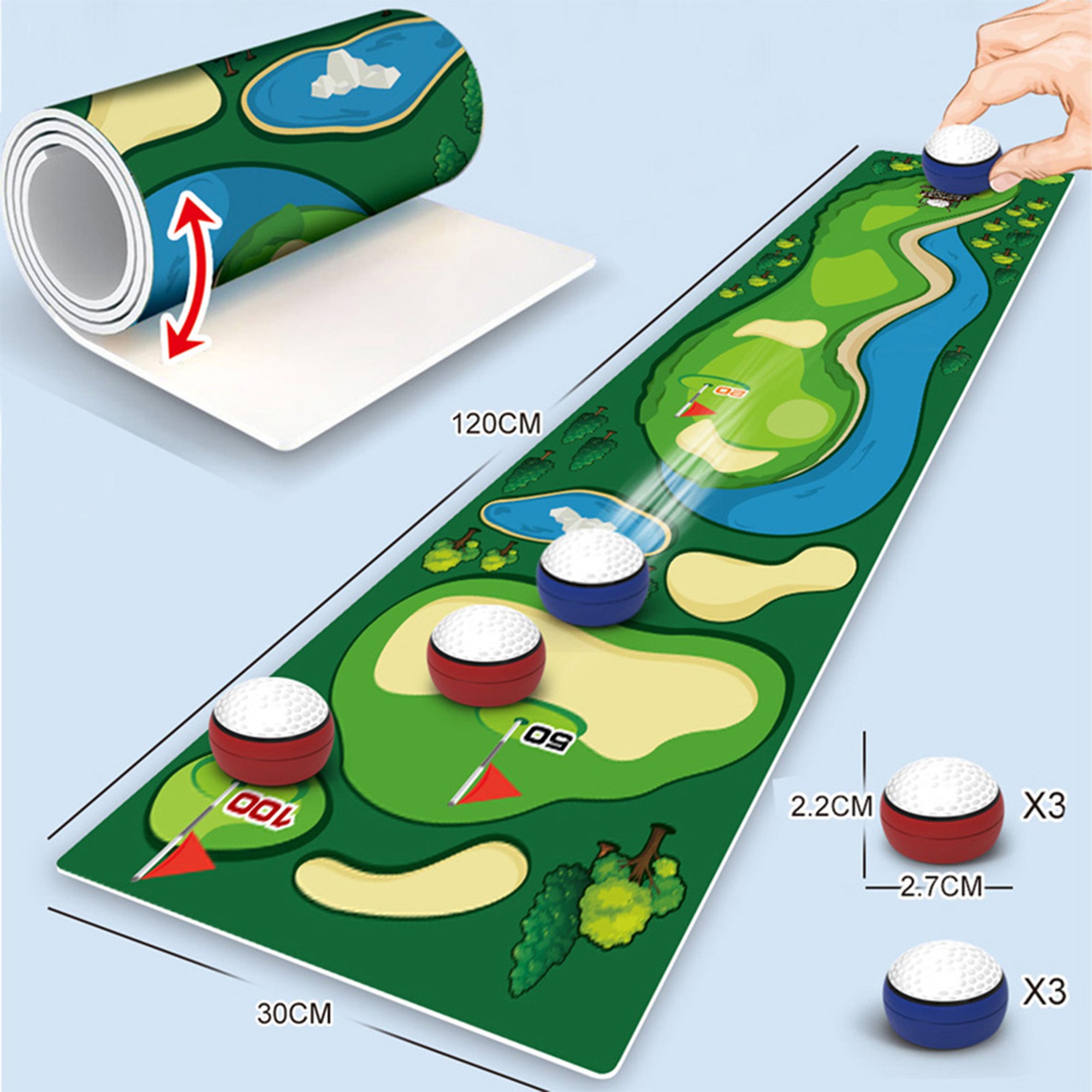 Tabletop Roll-up Sports Games - Basketball, Curling, Bowling, Football, Golf - Golf Game