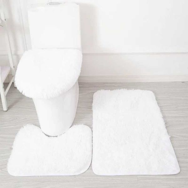 Inyahome white bathroom carpet set 3-piece toilet seat cover anti slip bathroom mat Lid cover bathroom carpet contour mat bathroom decoratio