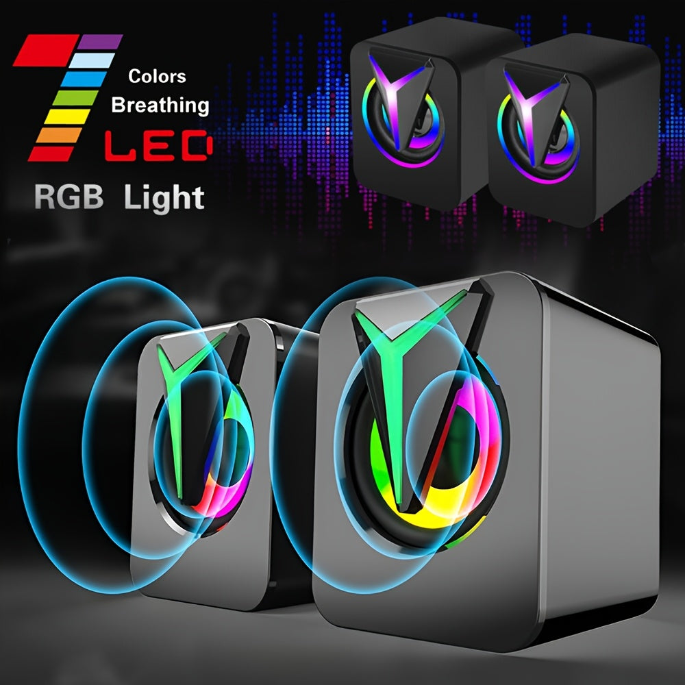 TEMU Portable Mini Usb Wired Computer Speakers Colorful Luminous Rgb Led Stereo Stereo Bass Speaker For Pc Laptop Desktop 3.5mm Usb