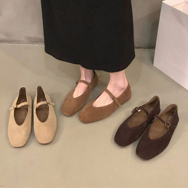 Bailamos Spring Womens Apartment Round Toe Shallow Smooth Womens Casual Ballet Shoes Soft Leather Eelgant Dress Shoes 241106