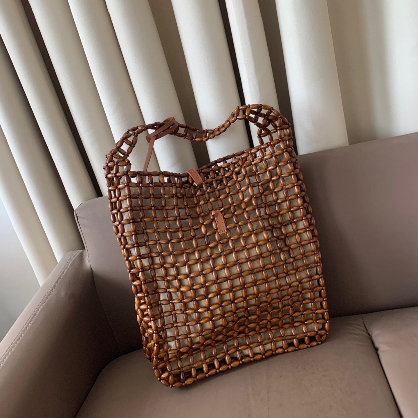 mirror quality Wooden bead woven bag women designer bags underarm tote bags luxury handbags buckets bags holiday bags Single hobo bags 230301