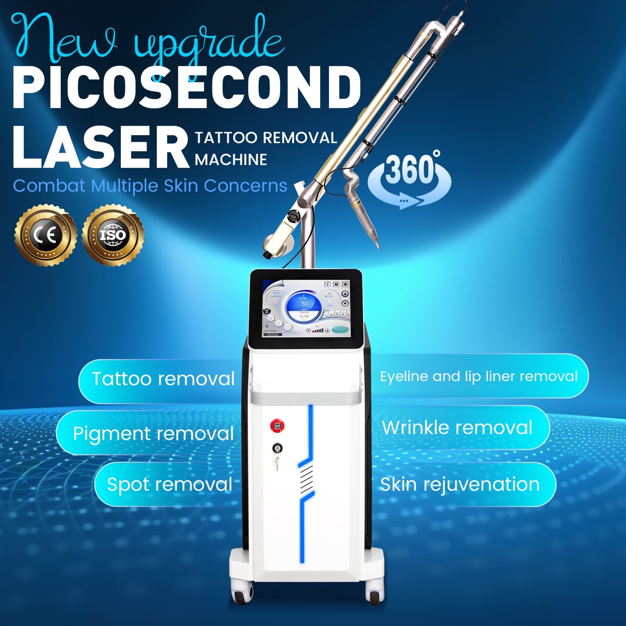 Picosecond Laser Skin Care Machine Tattoo Removal Pigmentation Whitening Rejuvenation Professional Beauty Salon Spa Clinic Anti-Aging Equipment