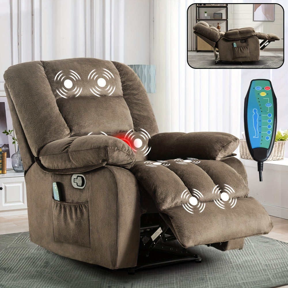 TEMU Manual Recliner With Full Body Massage And Heating - Ergonomic Living Room Lounge Chair, Comfortable Upholstered Recliner With Side Storage