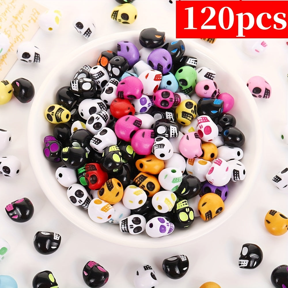 TEMU 120pcs 10mm Acrylic Beads - Mixed Color Gothic Jewelry Beads With Intricate Patterns For Diy Bracelets, Necklaces, Keychains - Durable Craft