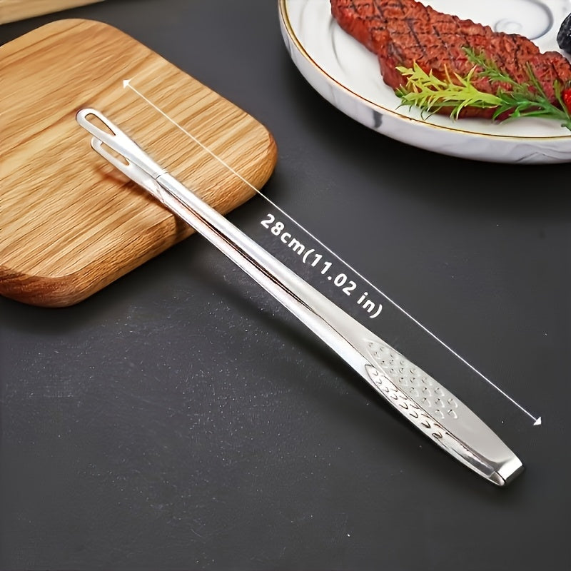 TEMU Stainless Steel Bbq Tongs With Textured Grip - Food-safe, Ideal For Grilling, Baking, And Serving - Steaks, Meats, And More - Extended Handle To