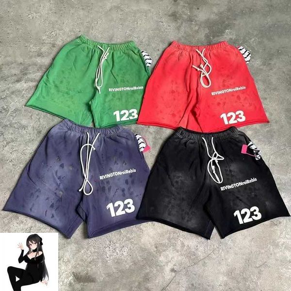 Shorts masculinos manchados RRR123 shorts homens homens pesados tecidos enrolam sportshorts drsrtrloose casual shortpants breees j250106