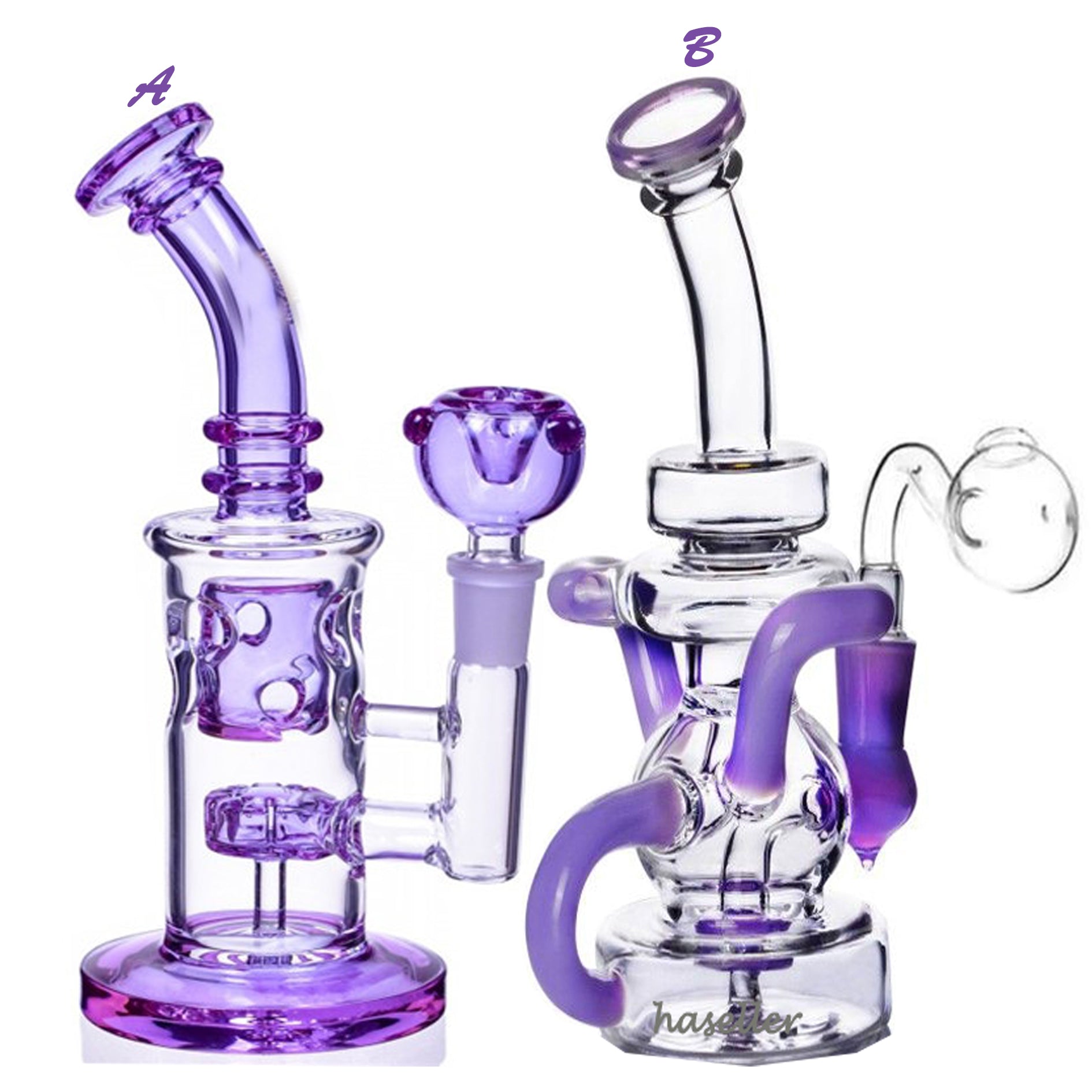 Purple Glass Water Bongs Recycler Dab Rig Hookahs Percolator Bong Smoking Water Pipes Bubbler With 14mm banger