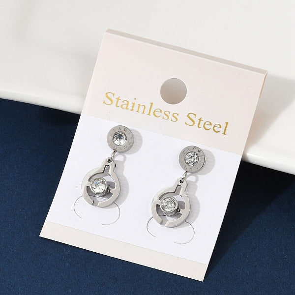 Boucles d'oreilles pendantes rondes et plates en acier inoxydable 304 avec micro pavé de zircones cubiques transparentes